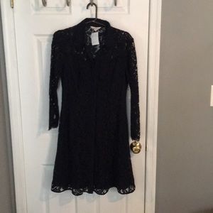 Sheer Navy Lace shirt dress with slip/lining sz 8